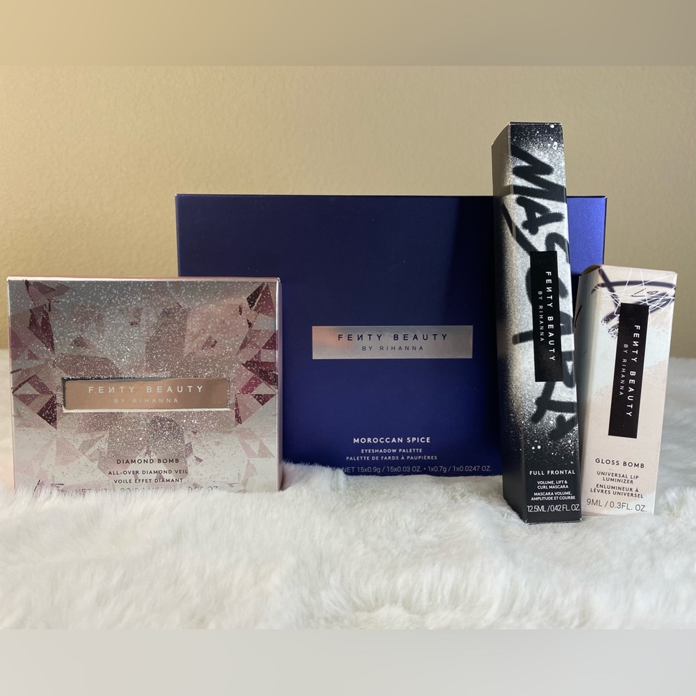 Fenty Beauty Bundle. Palette, Highlighter, Gloss and Mascara All unused products